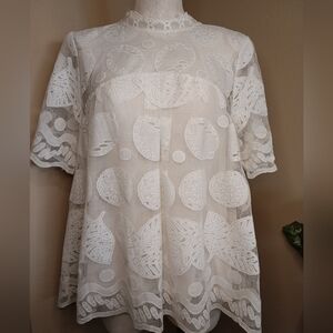 Anthropologie Lily Lace Lemon Top Size 16 HD In Paris